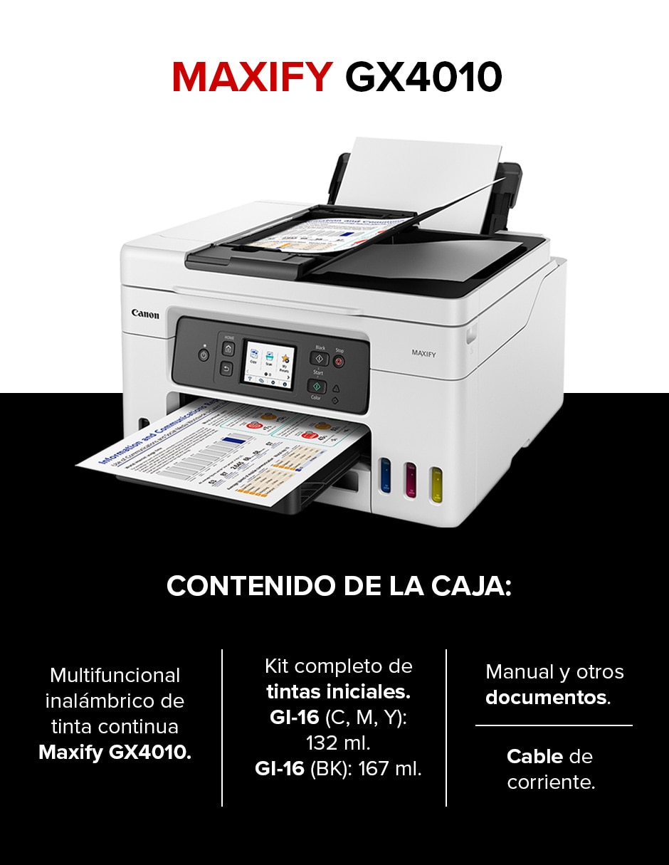 Multifuncional MAXIFY GX4010 de tinta continua inalámbrica a color Multifuncional MAXIFY GX4010 de tinta continua inalámbrica a color