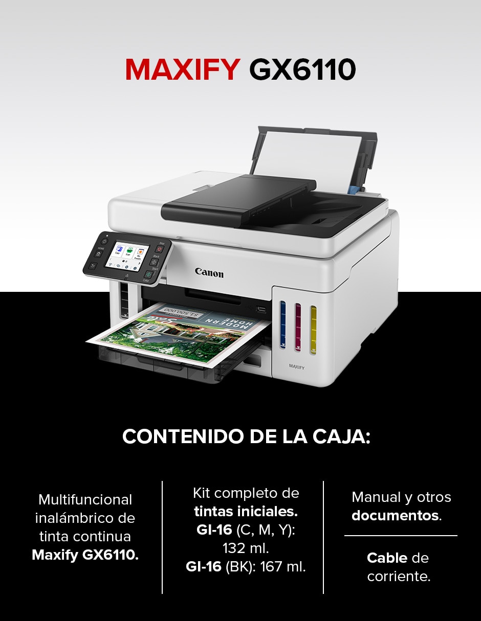 IMPRESIÓN MAXIFY GX6110 de Tinta continua Inalámbrica a (si aplica) Color