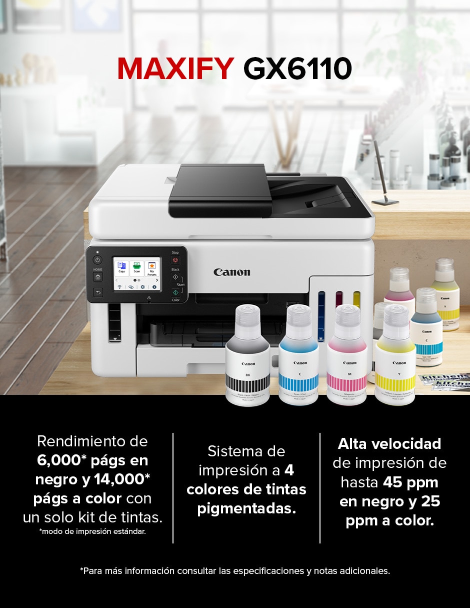 IMPRESIÓN MAXIFY GX6110 de Tinta continua Inalámbrica a (si aplica) Color 5