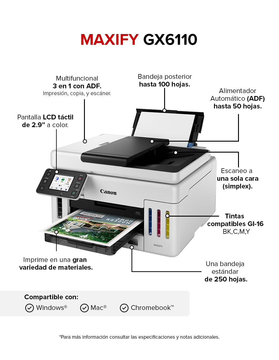 IMPRESIÓN MAXIFY GX6110 de Tinta continua Inalámbrica a (si aplica) Color 6