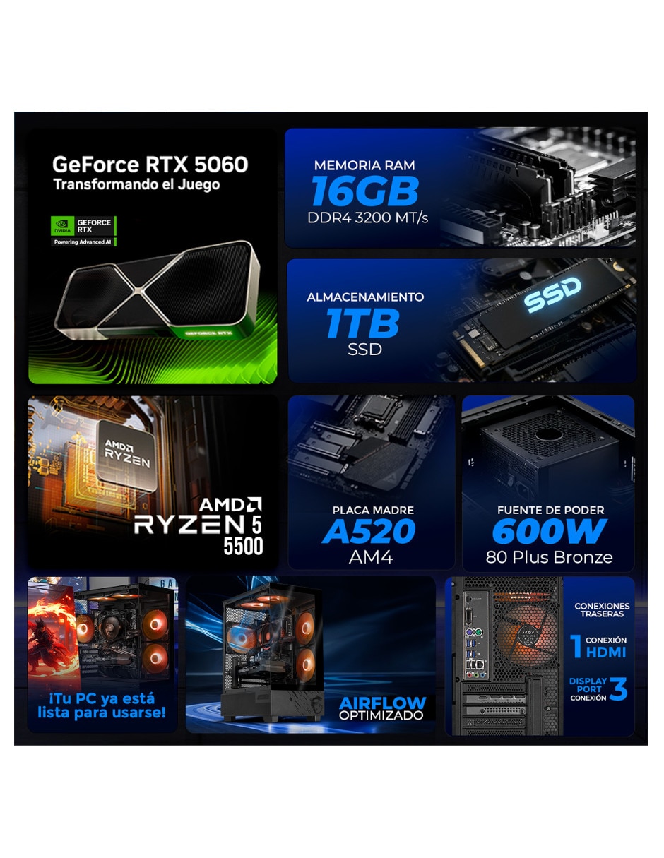 Computadora gamer XTMSIR516GB4060M 23.8 pulgadas Full HD AMD Ryzen 5 NVIDIA GeForce RTX 5060 16 GB 1 TB 9