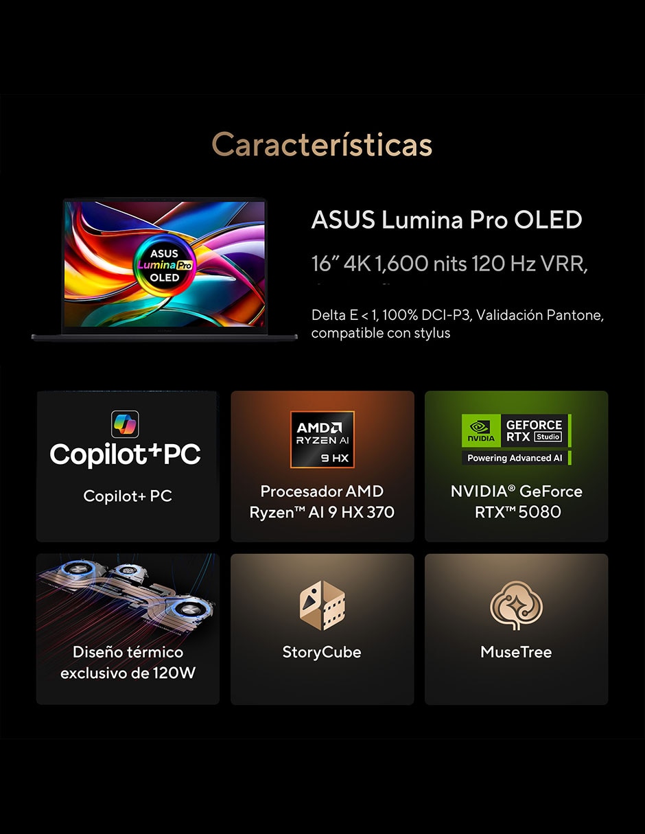 Computadora h7606ww-se926w 16 pulgadas 4k/uhd amd ryzen ai 9 hx 370 nvidia geforce rtx 5080 64 gb ram 2 tb ssd 3