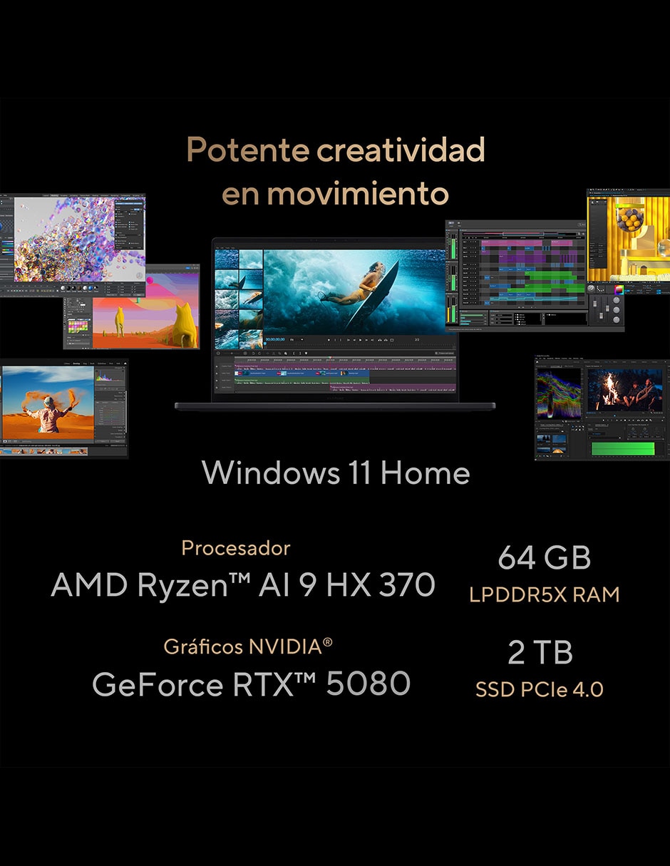 Computadora h7606ww-se926w 16 pulgadas 4k/uhd amd ryzen ai 9 hx 370 nvidia geforce rtx 5080 64 gb ram 2 tb ssd 8