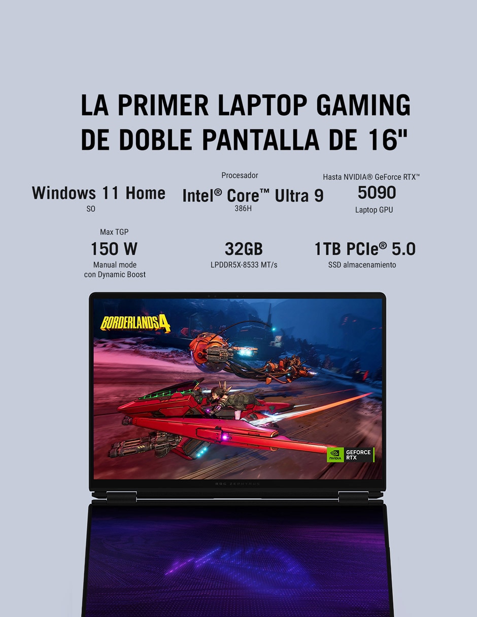 Computadora asus gx651ax-sr102w 16 pulgadas 3k intel core ultra 9 nvidia geforce rtx 5090 32 gb ram 1 tb ssd