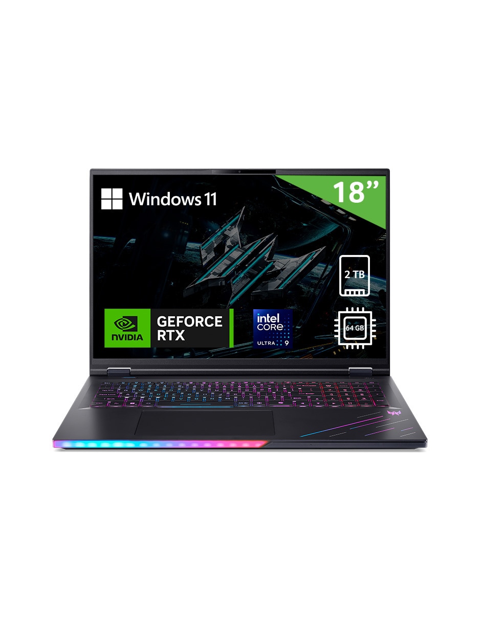Laptop gamer PH18-73-96AC 18 pulgadas WQXGA Intel Core Ultra 9 NVIDIA GEFORCE RTX 5080 64 GB RAM 2 TB SSD 1