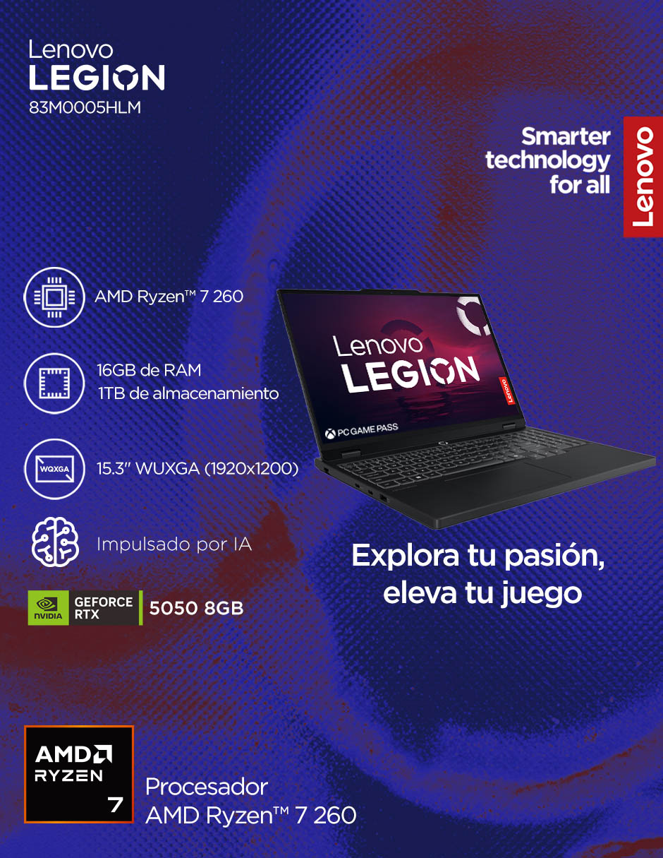 Computadora 83m0005hlm 15.6 pulgadas Full HD AMD Ryzen 7 NVIDIA GeForce RTX 5050 16 GB RAM 1 TB SSD 6