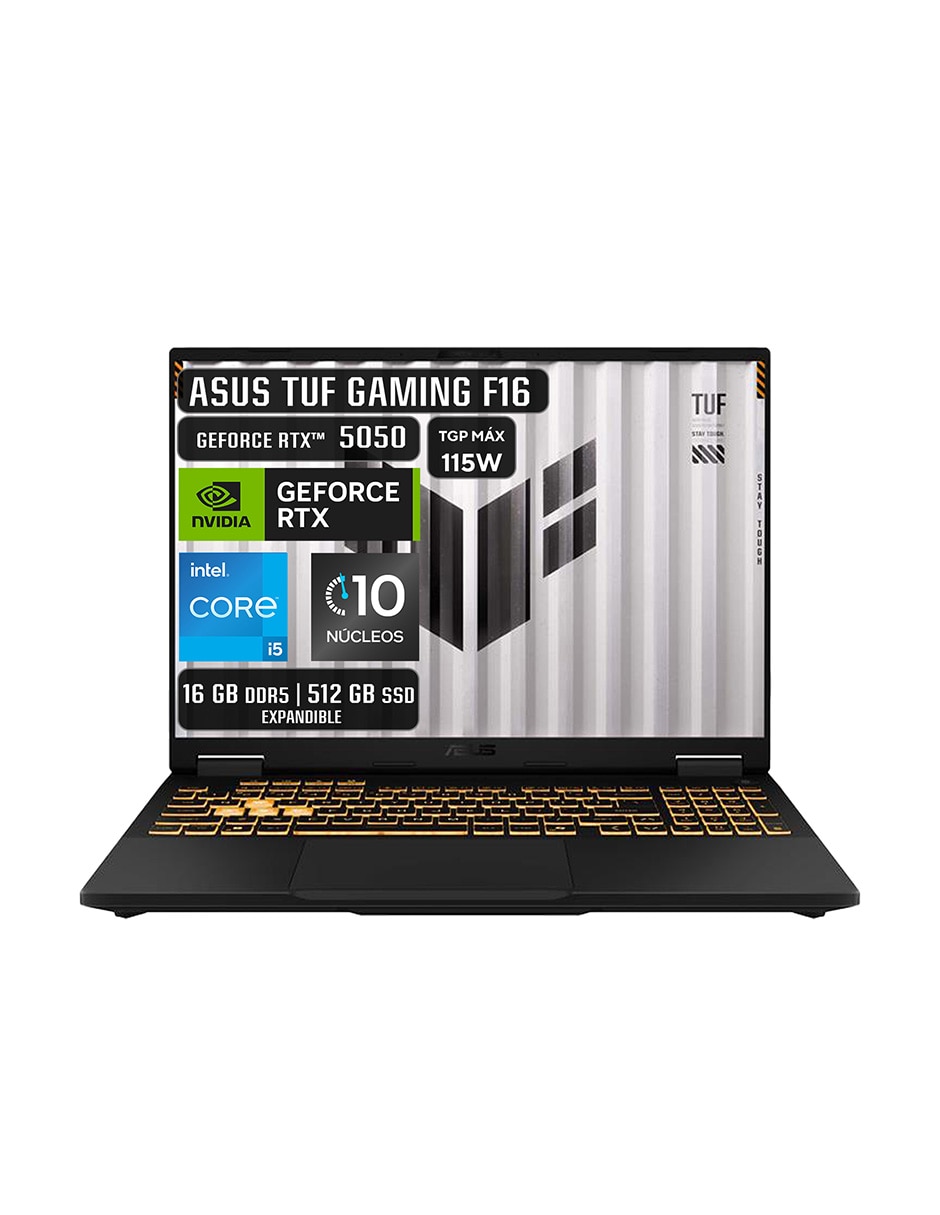 Laptop gamer ASUS TUF Gaming F16 16 pulgadas Full HD+ Intel Core i5 14450HX NVIDIA GeForce RTX 5050 16 GB RAM 512 GB SSD 1