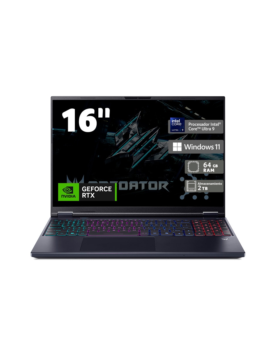 Laptop gamer Acer PHN16-73-97ME 16 pulgadas WQXGA Intel core ultra 9 NVIDIA GeForce RTX 5070 64 GB RAM 2 TB SSD