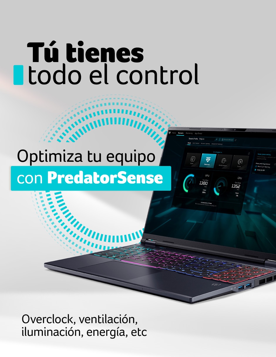 Laptop gamer Acer PHN16-73-97ME 16 pulgadas WQXGA Intel core ultra 9 NVIDIA GeForce RTX 5070 64 GB RAM 2 TB SSD