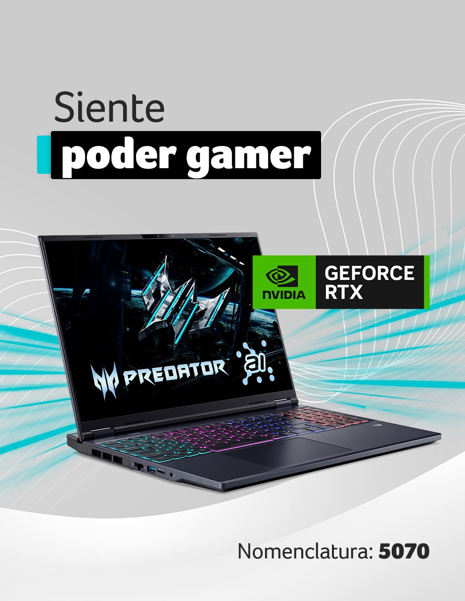 Laptop gamer Acer PHN16-73-97ME 16 pulgadas WQXGA Intel core ultra 9 NVIDIA GeForce RTX 5070 64 GB RAM 2 TB SSD