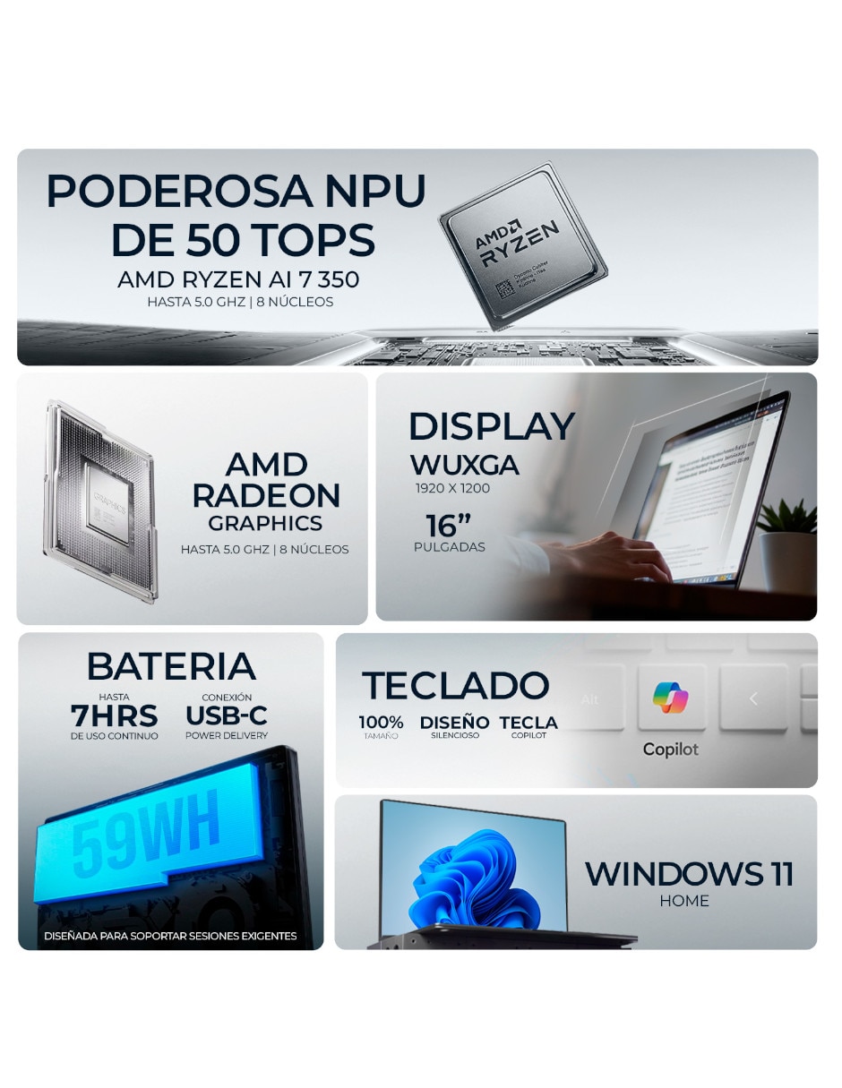 Laptop Touch P-C42C9UARABA-G 16 pulgadas WUXGA AMD Ryzen AI 7 350 Integradas 16 GB RAM 1 TB Reacondicionado 5