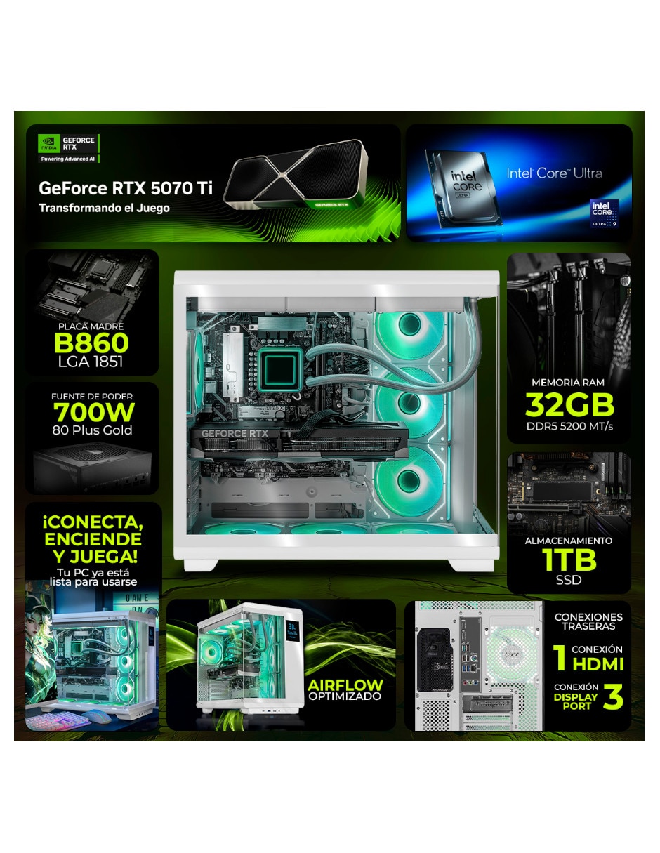 Computadora gamer intel core ultra 9 nvidia geforce rtx 5070 ti 32 gb ram 1 tb