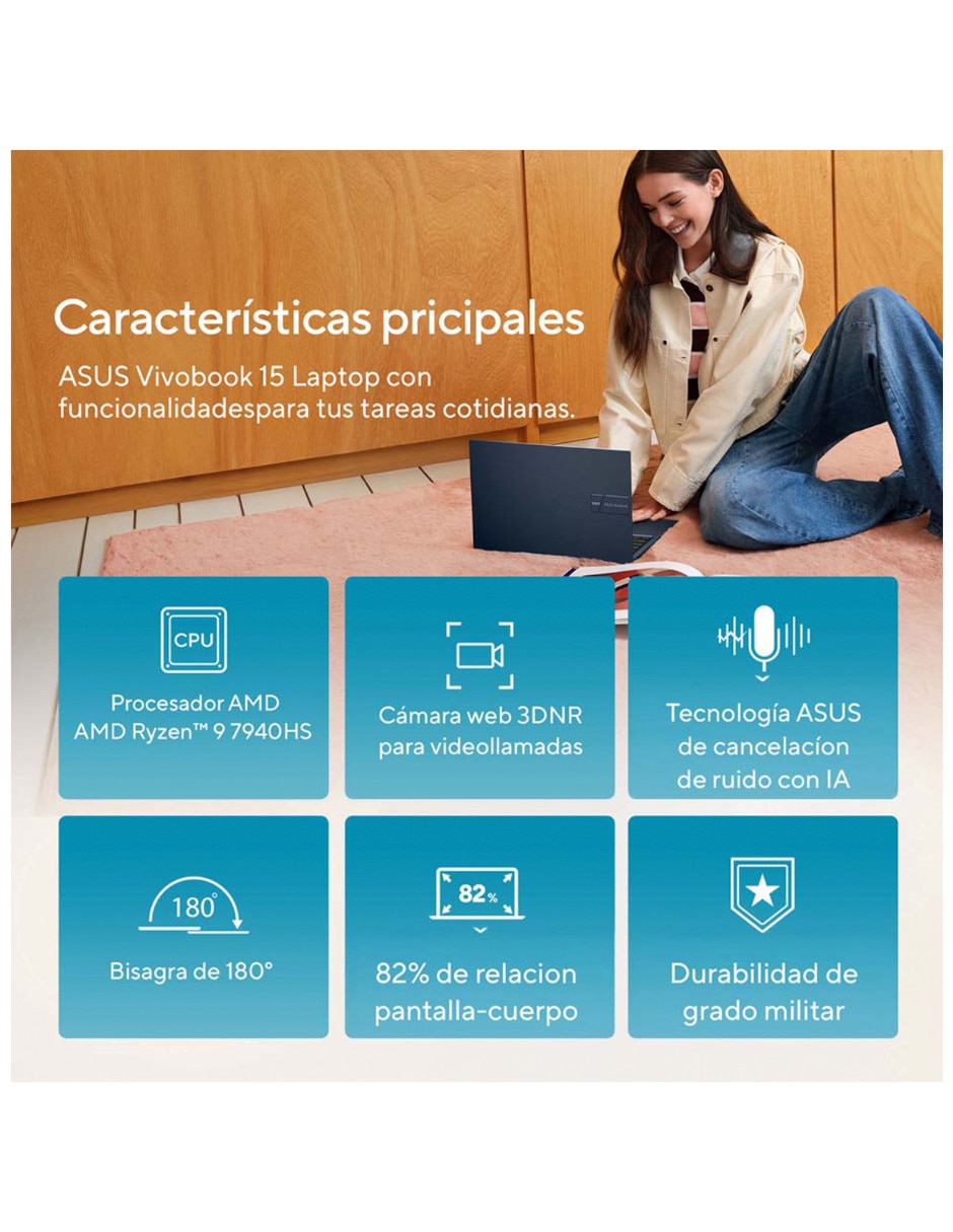 Laptop 90Nb19L1-M001V0 15.6 pulgadas Full HD AMD Ryzen 9 Integradas 8GB RAM 512 GB SSD 7