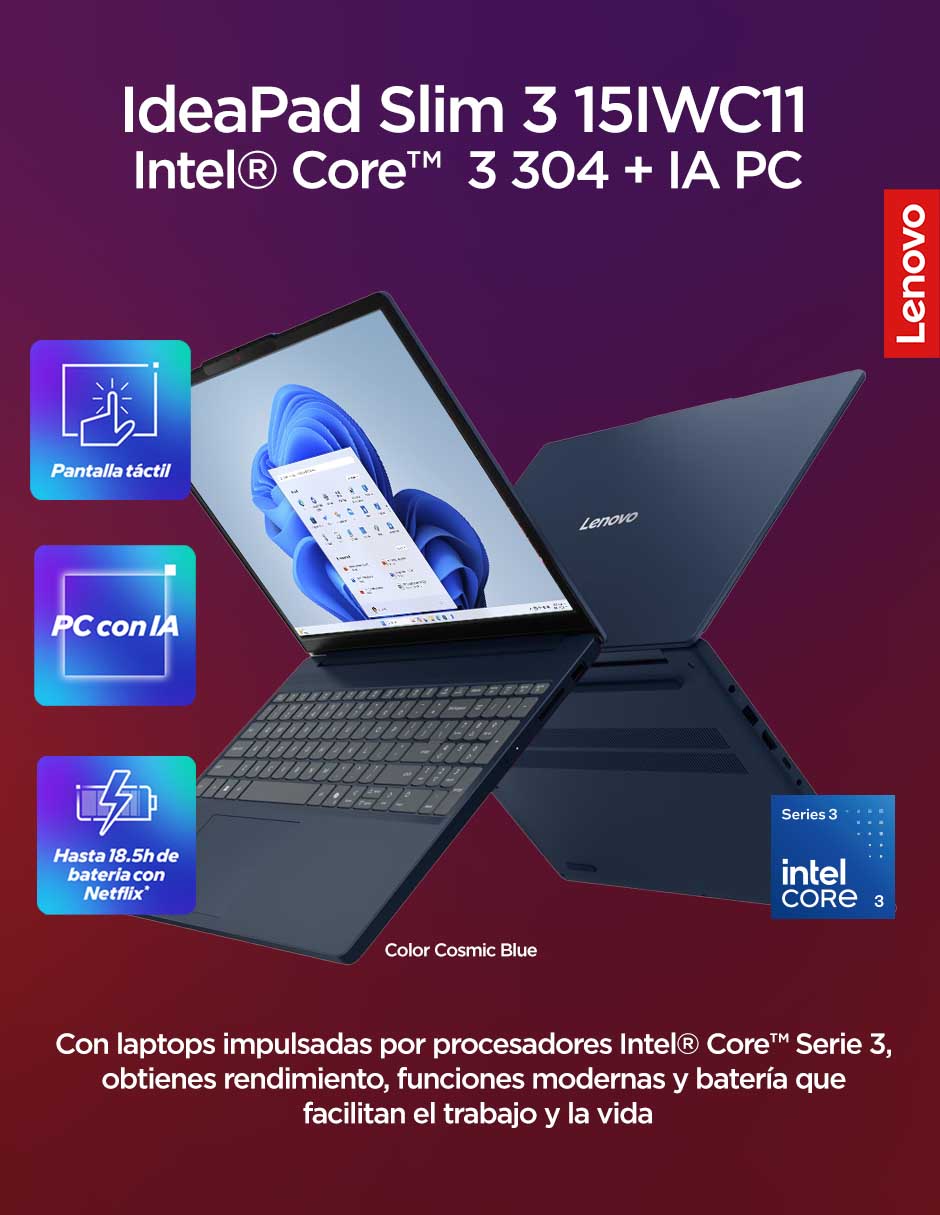 Laptop touch 83RR00Q3LS 15.3 pulgadas WUXGA Intel core 3 Integradas 8 GB RAM 512 GB 6