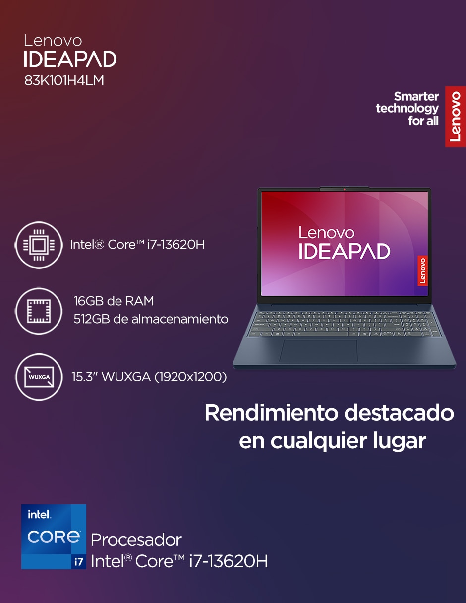 Laptop 83K101H4LM 15.3 pulgadas WUXGA Intel Core i7 Integradas 16 GB RAM 512 GB 8