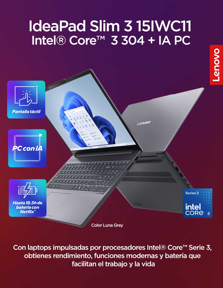 Laptop touch 83RR00Q4LS 15.3 pulgadas WUXGA Intel core 3 Integradas 8 GB RAM 512 GB 6