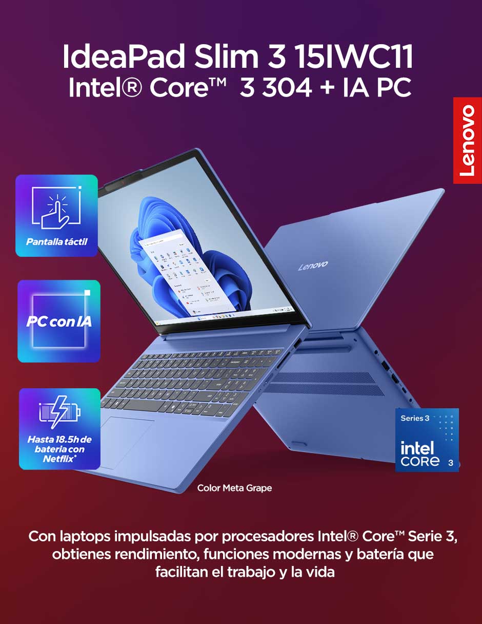 Laptop touch 83RR00R0LS 15.3 pulgadas WUXGA Intel core 3 Integradas 8 GB RAM 512 GB 6