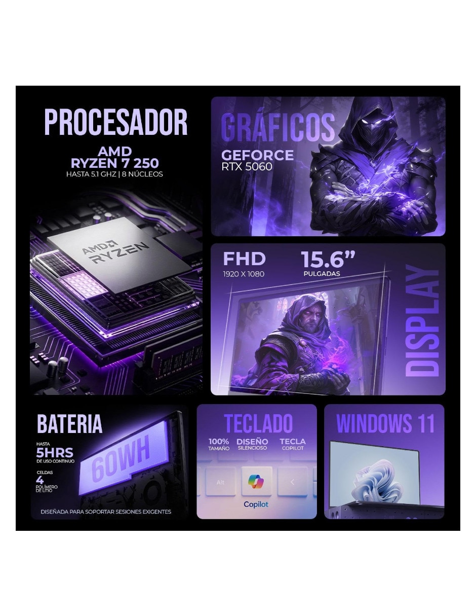 Laptop gamer 15.6 pulgadas Full HD AMD Ryzen 7 NVIDIA GeForce RTX 5060 16 GB RAM 512 GB SSD 8