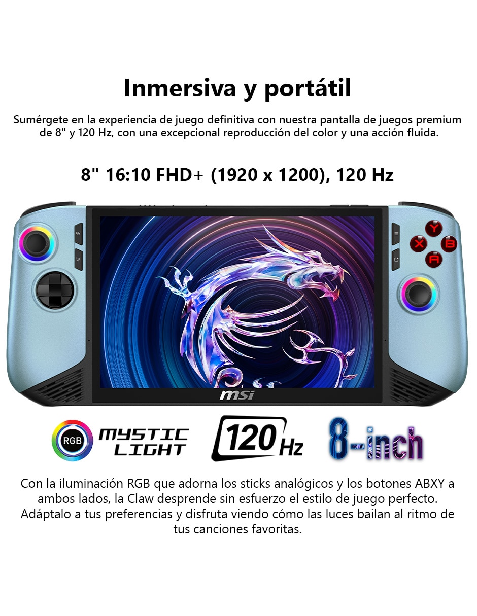 Laptop gamer touch claw 8 ai+ a2vm glacier blue edition-256mx 8.8 pulgadas full hd intel core ultra 7 258v intel arc 32 gb ram 1 tb 5