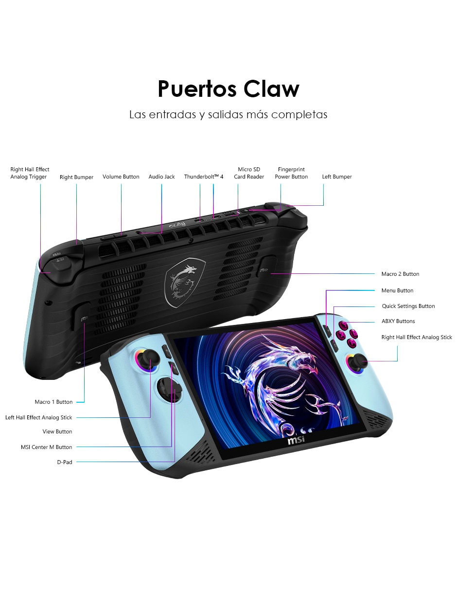 Laptop gamer touch claw 8 ai+ a2vm glacier blue edition-256mx 8.8 pulgadas full hd intel core ultra 7 258v intel arc 32 gb ram 1 tb 10