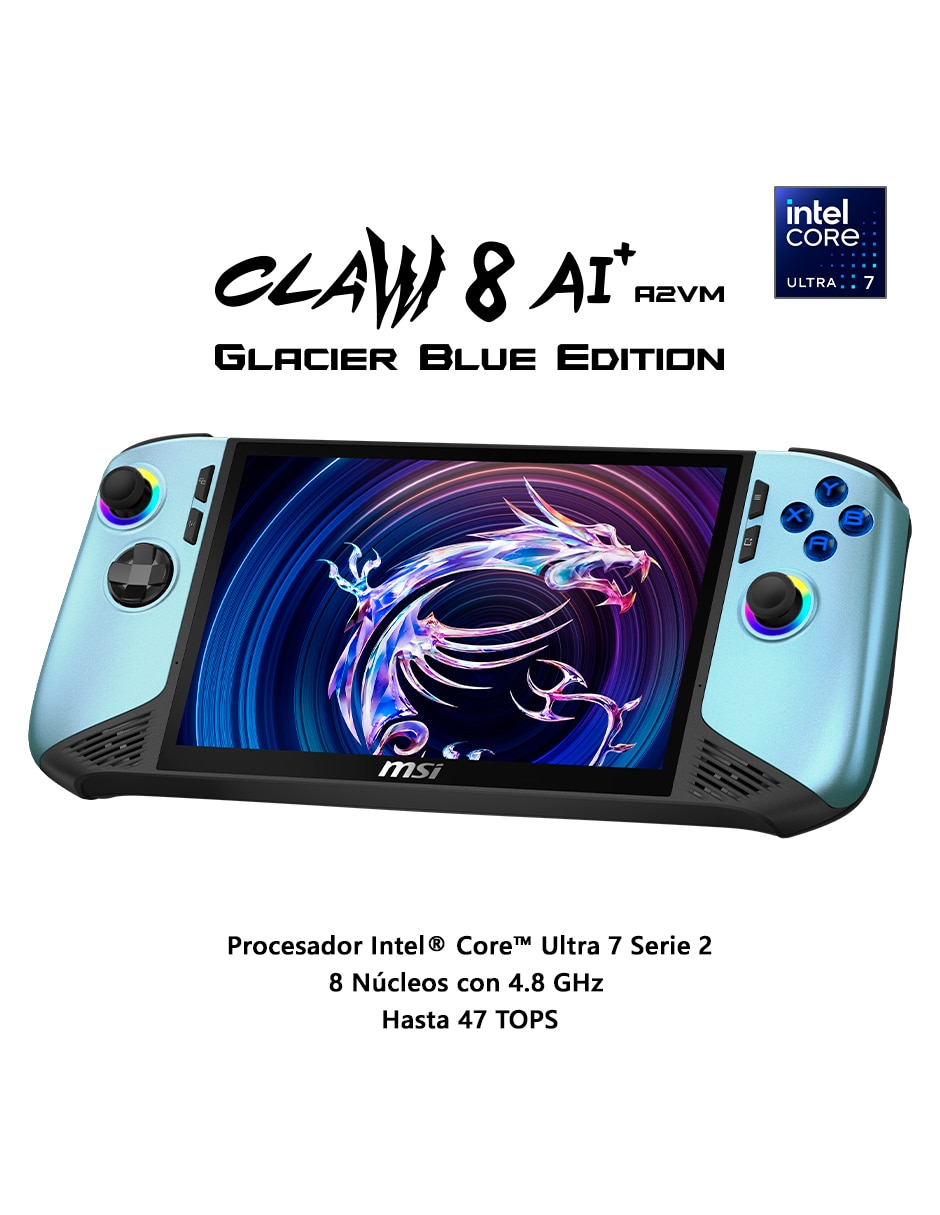 Laptop gamer touch claw 8 ai+ a2vm glacier blue edition-256mx 8.8 pulgadas full hd intel core ultra 7 258v intel arc 32 gb ram 1 tb 7