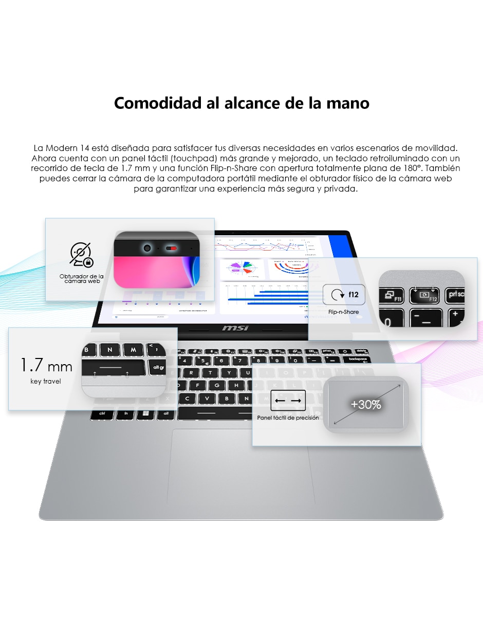 Laptop Modern 14S AI+ G3MG-066MX 14 pulgadas Full HD+ Intel core ultra 5 Integradas 8 GB RAM 512 GB 5