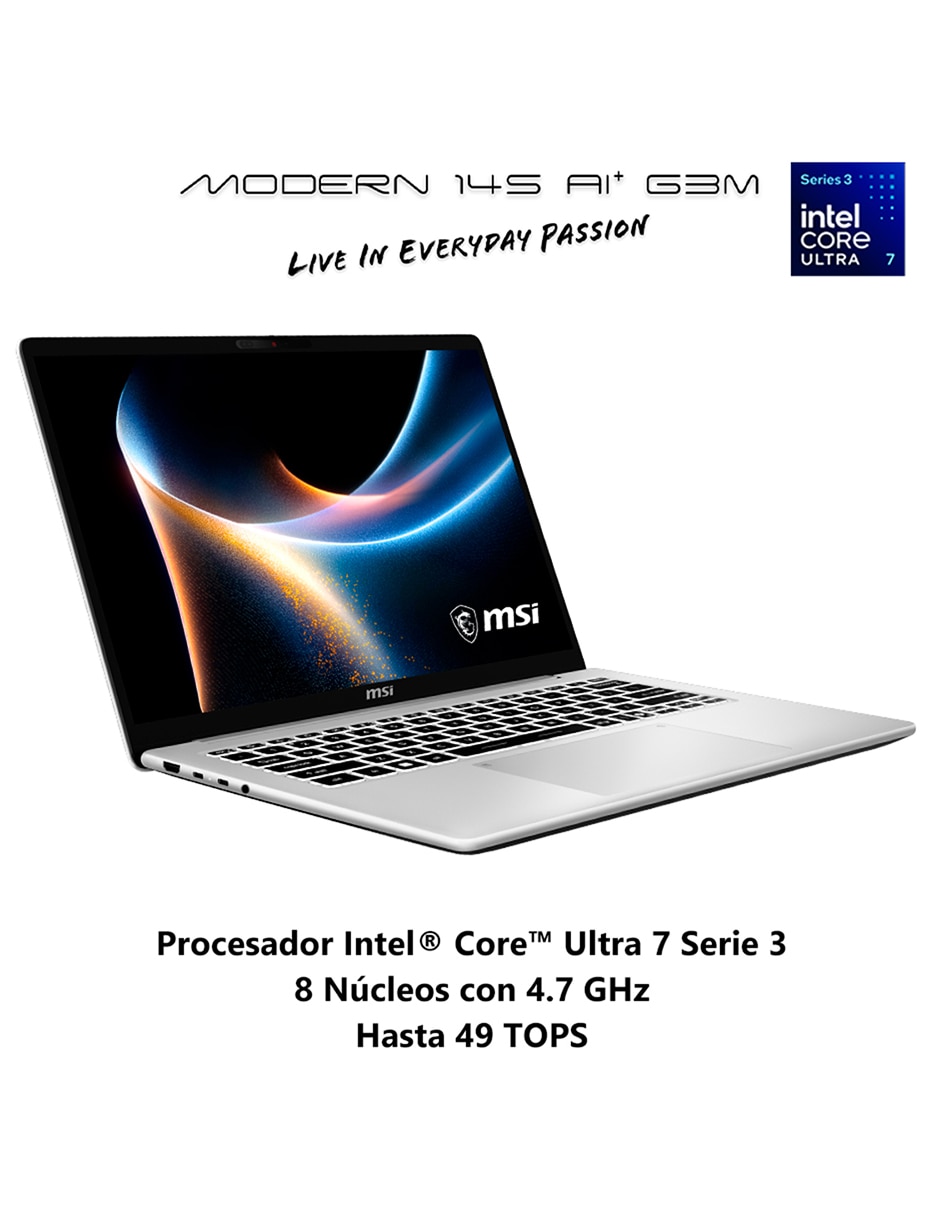 Laptop light Modern 14S AI+ G3MG-065MX 14 pulgadas Full HD+ Intel core ultra 7 Integradas 16 GB RAM 512 GB 5