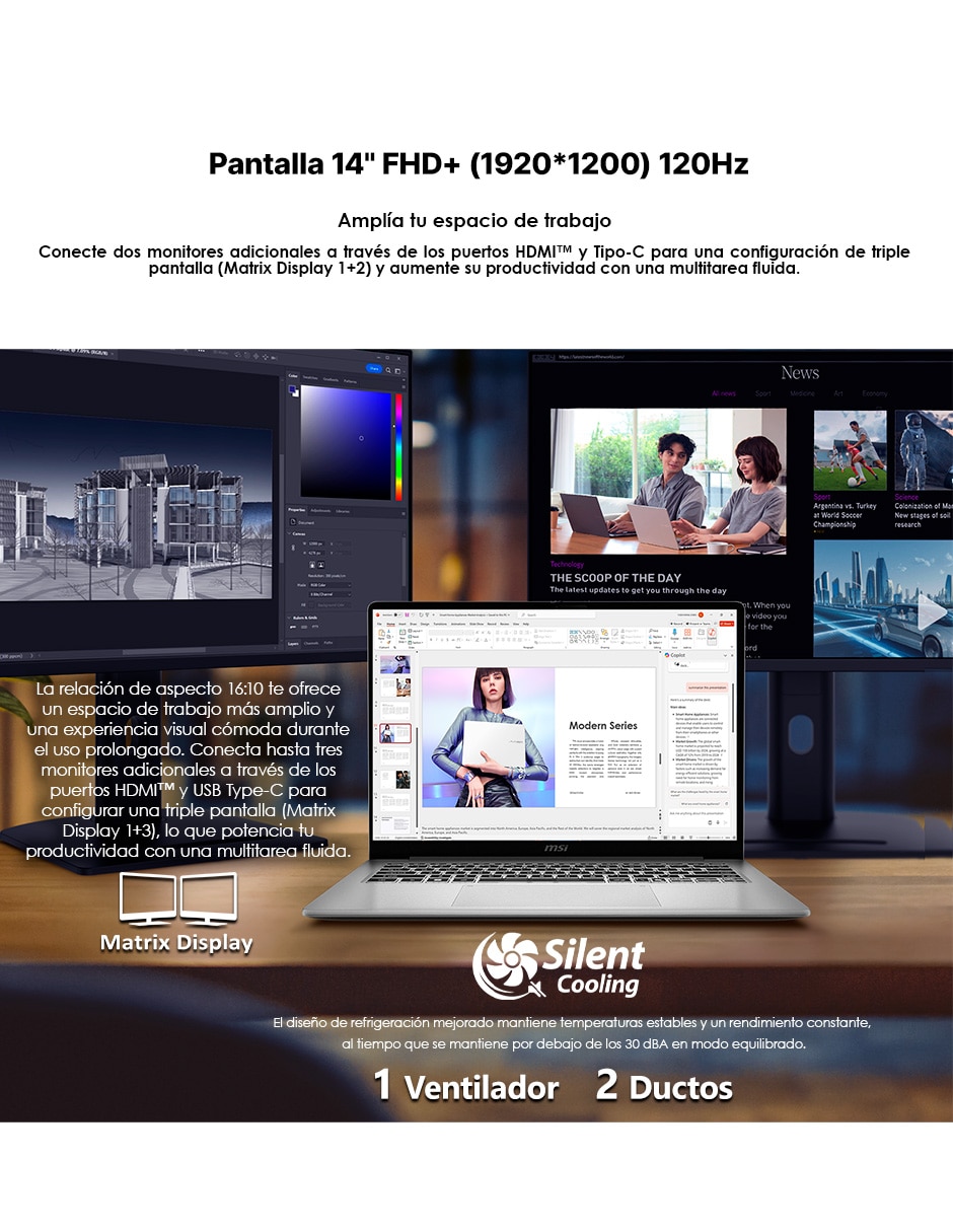 Laptop light Modern 14S AI+ G3MG-065MX 14 pulgadas Full HD+ Intel core ultra 7 Integradas 16 GB RAM 512 GB 6