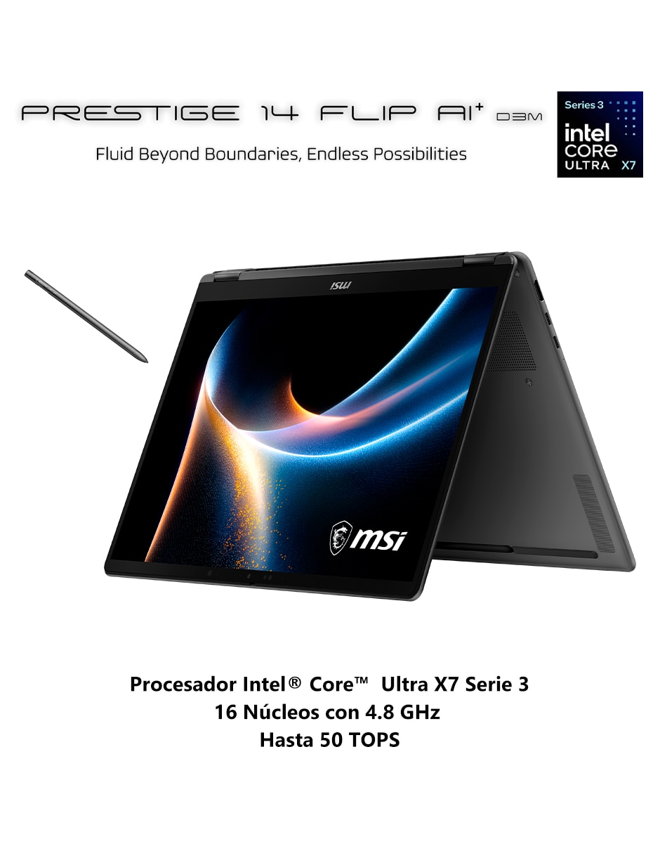 Laptop light touch Prestige 14 Flip AI+ D3MTG-245MX 14 pulgadas Full HD+ Intel core ultra 7 Intel Arc 32 GB RAM 1 TB 4