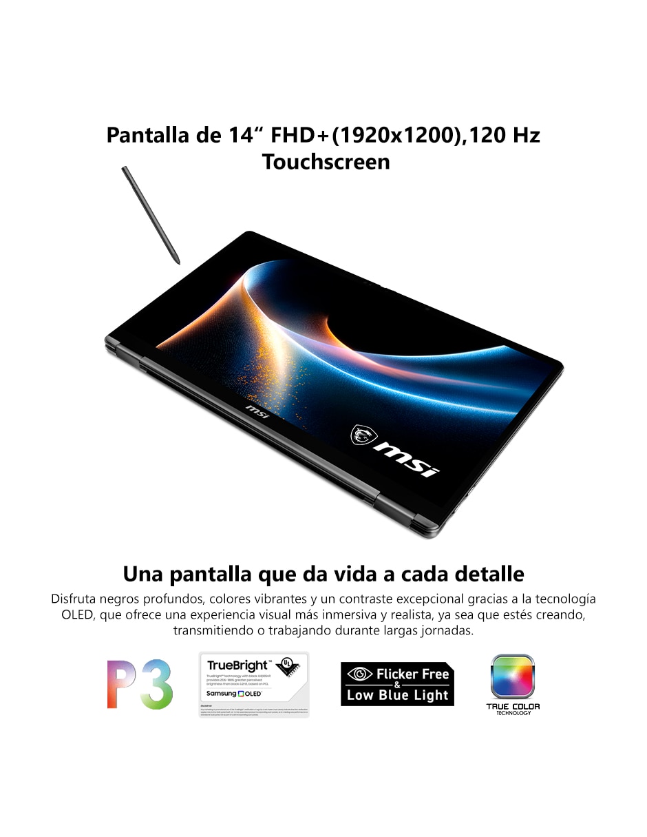 Laptop light touch Prestige 14 Flip AI+ D3MTG-245MX 14 pulgadas Full HD+ Intel core ultra 7 Intel Arc 32 GB RAM 1 TB 2