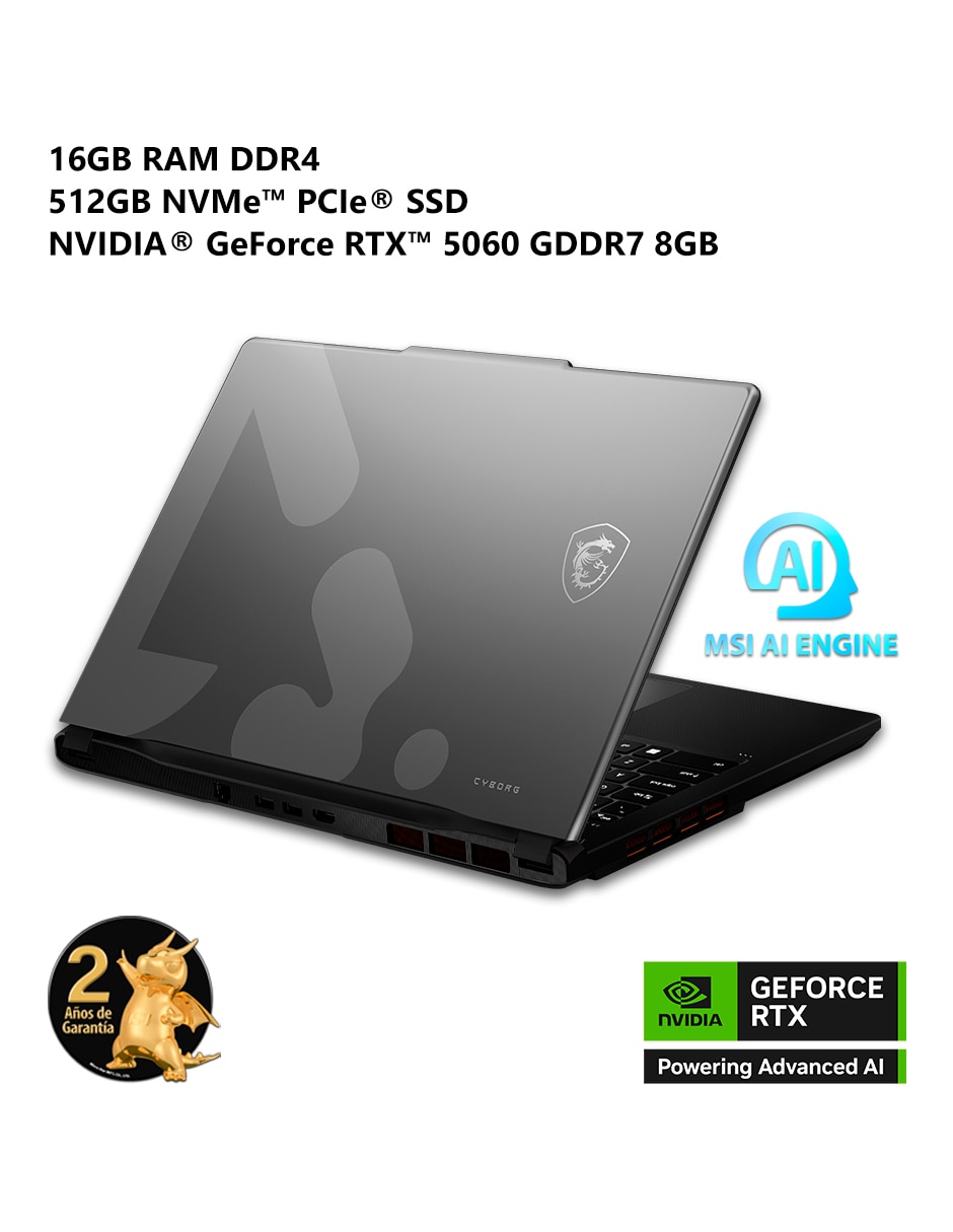 Laptop gamer cyborg 15 c13wfo-408mx 15.6 pulgadas full hd intel core i5 nvidia geforce rtx 5060 16 gb ram 512 gb 4