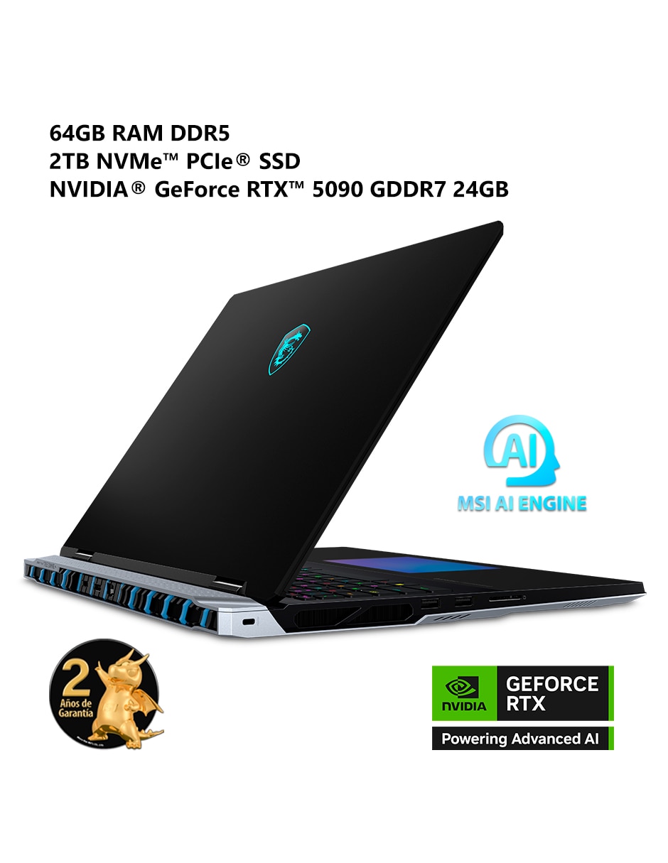 Laptop gamer titan 18 hx a2wj-1428mxy 18 pulgadas uhd+ intel core ultra 9 nvidia geforce rtx 5090 64 gb ram 2 tb 5