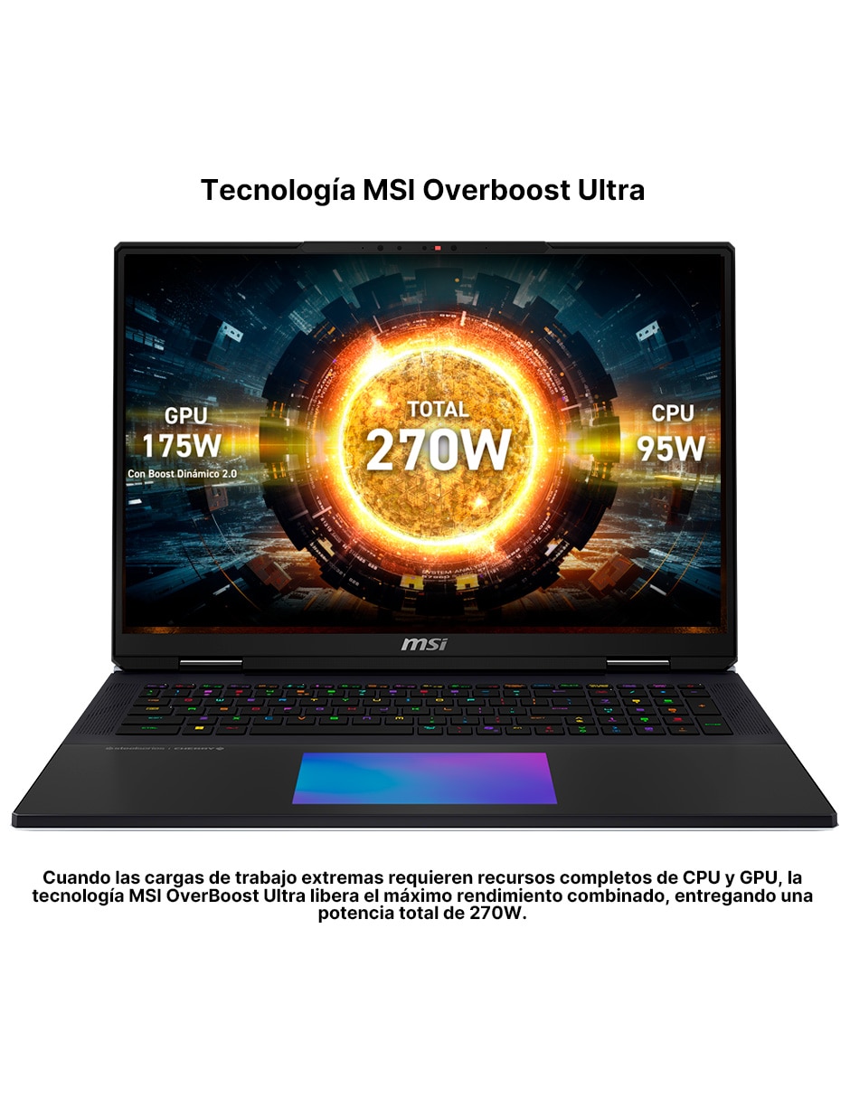 Laptop gamer titan 18 hx a2wj-1428mxy 18 pulgadas uhd+ intel core ultra 9 nvidia geforce rtx 5090 64 gb ram 2 tb