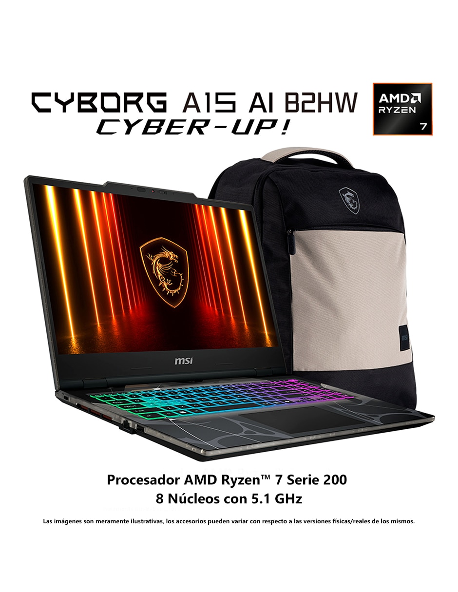 Laptop gamer cyborg a15 ai b2hwfkg-258mx 15.6 pulgadas full hd amd ryzen 7 260 nvidia geforce rtx 5060 16 gb ram 512 gb