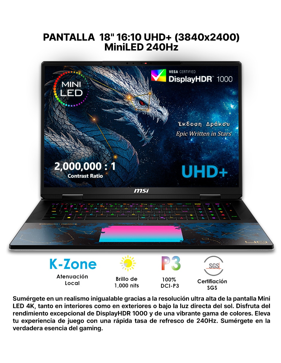 Laptop gamer titan 18 hx dragon edition draco epic a2wj-1429mxy 18 pulgadas uhd+ intel core ultra 9 nvidia geforce rtx 5090 64 gb ram 4 tb 5