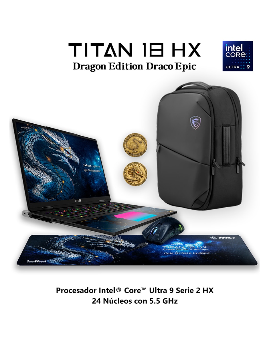 Laptop gamer titan 18 hx dragon edition draco epic a2wj-1429mxy 18 pulgadas uhd+ intel core ultra 9 nvidia geforce rtx 5090 64 gb ram 4 tb