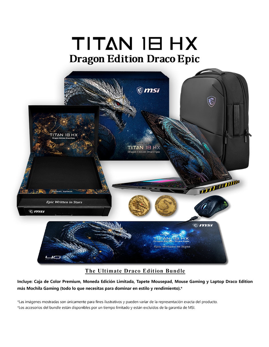 Laptop gamer titan 18 hx dragon edition draco epic a2wj-1429mxy 18 pulgadas uhd+ intel core ultra 9 nvidia geforce rtx 5090 64 gb ram 4 tb 6