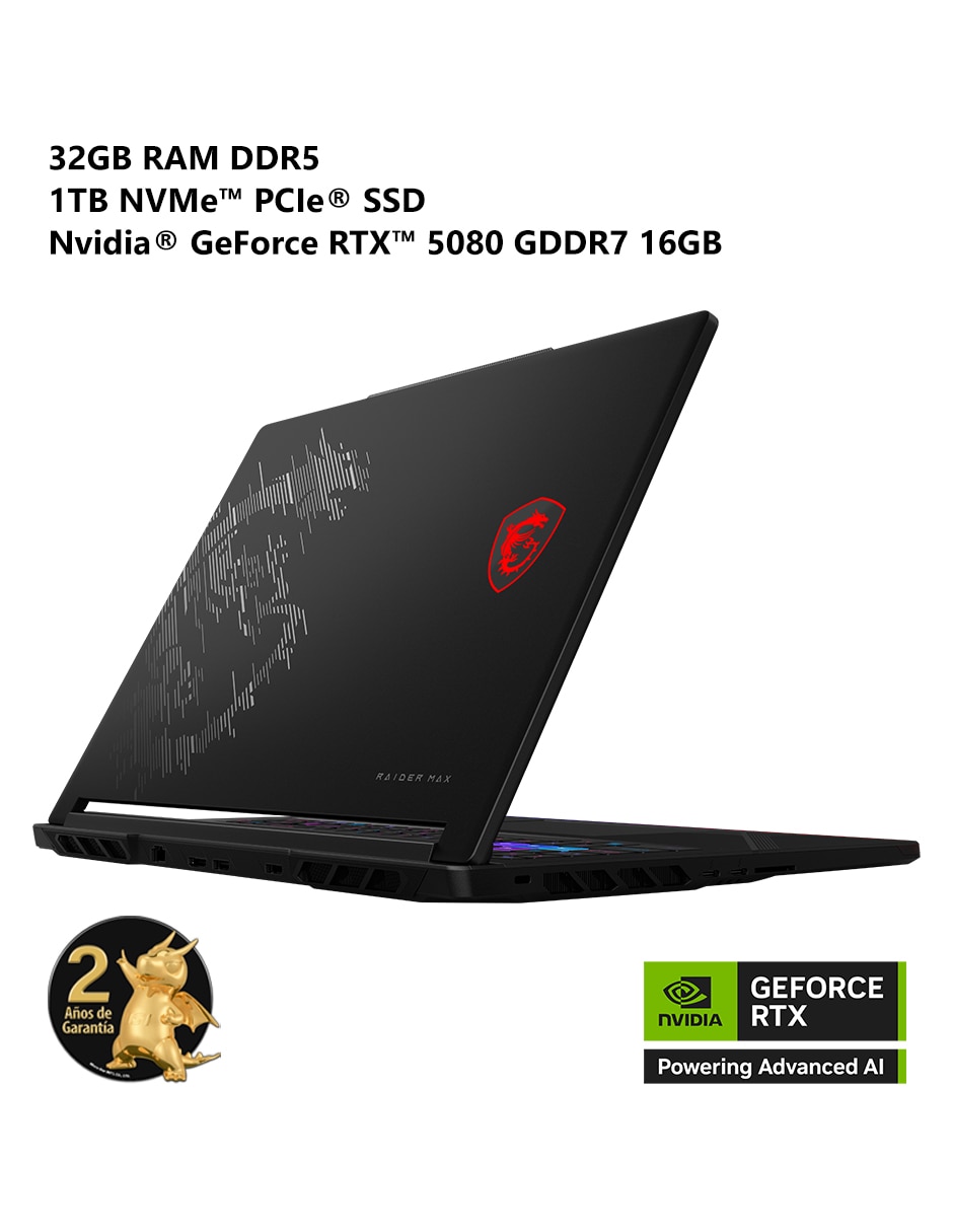 Laptop gamer raider 16 max hx b2wi-269mx 16 pulgadas qhd+ intel core ultra 9 nvidia geforce rtx 5080 32 gb ram 1 tb 5