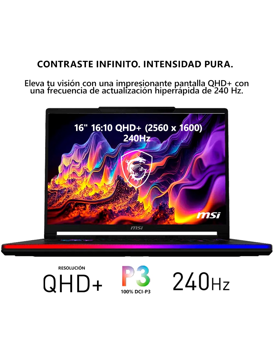 Laptop gamer raider 16 max hx b2wi-269mx 16 pulgadas qhd+ intel core ultra 9 nvidia geforce rtx 5080 32 gb ram 1 tb 4