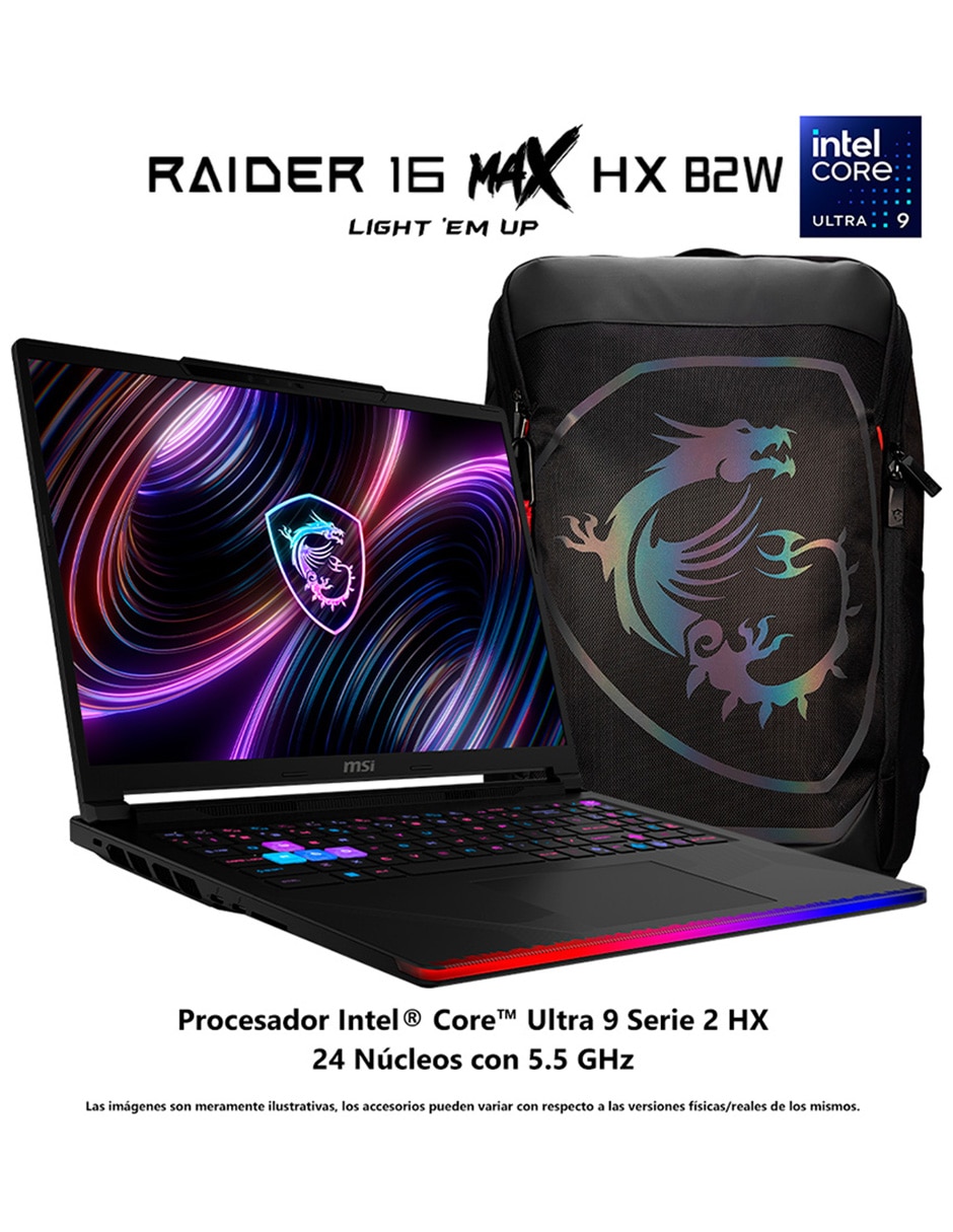 Laptop gamer raider 16 max hx b2wi-269mx 16 pulgadas qhd+ intel core ultra 9 nvidia geforce rtx 5080 32 gb ram 1 tb 3