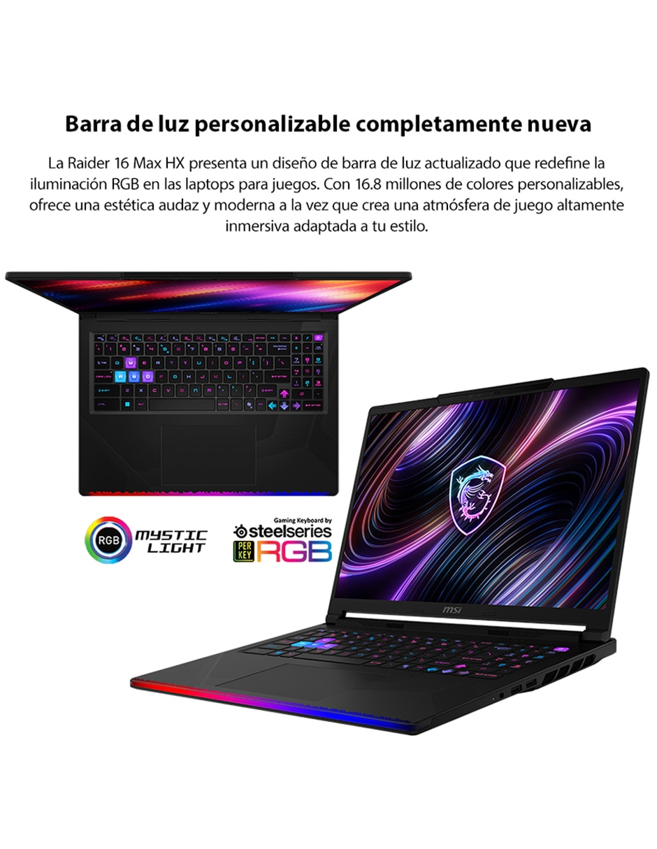 Laptop gamer raider 16 max hx b2wi-269mx 16 pulgadas qhd+ intel core ultra 9 nvidia geforce rtx 5080 32 gb ram 1 tb 6