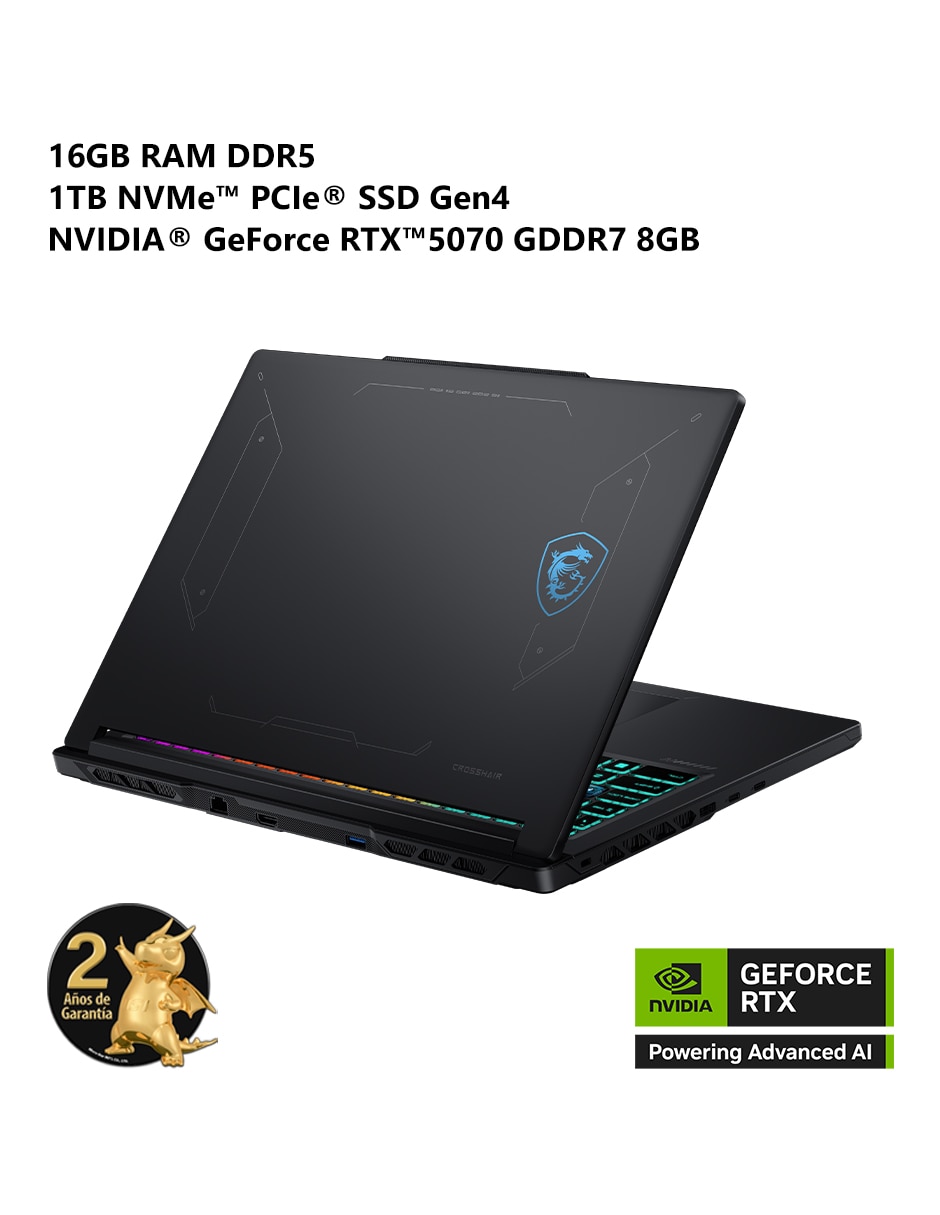 Laptop gamer crosshair a16 hx e8wgk-048mx 16 pulgadas qhd+ amd ryzen 9 8940hx nvidia geforce rtx 5070 16 gb ram 1 tb 5