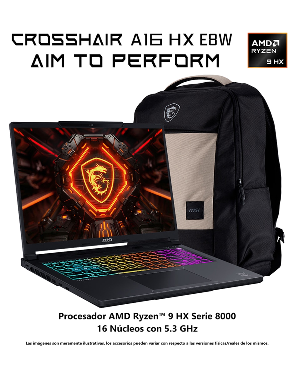 Laptop gamer crosshair a16 hx e8wgk-048mx 16 pulgadas qhd+ amd ryzen 9 8940hx nvidia geforce rtx 5070 16 gb ram 1 tb 8