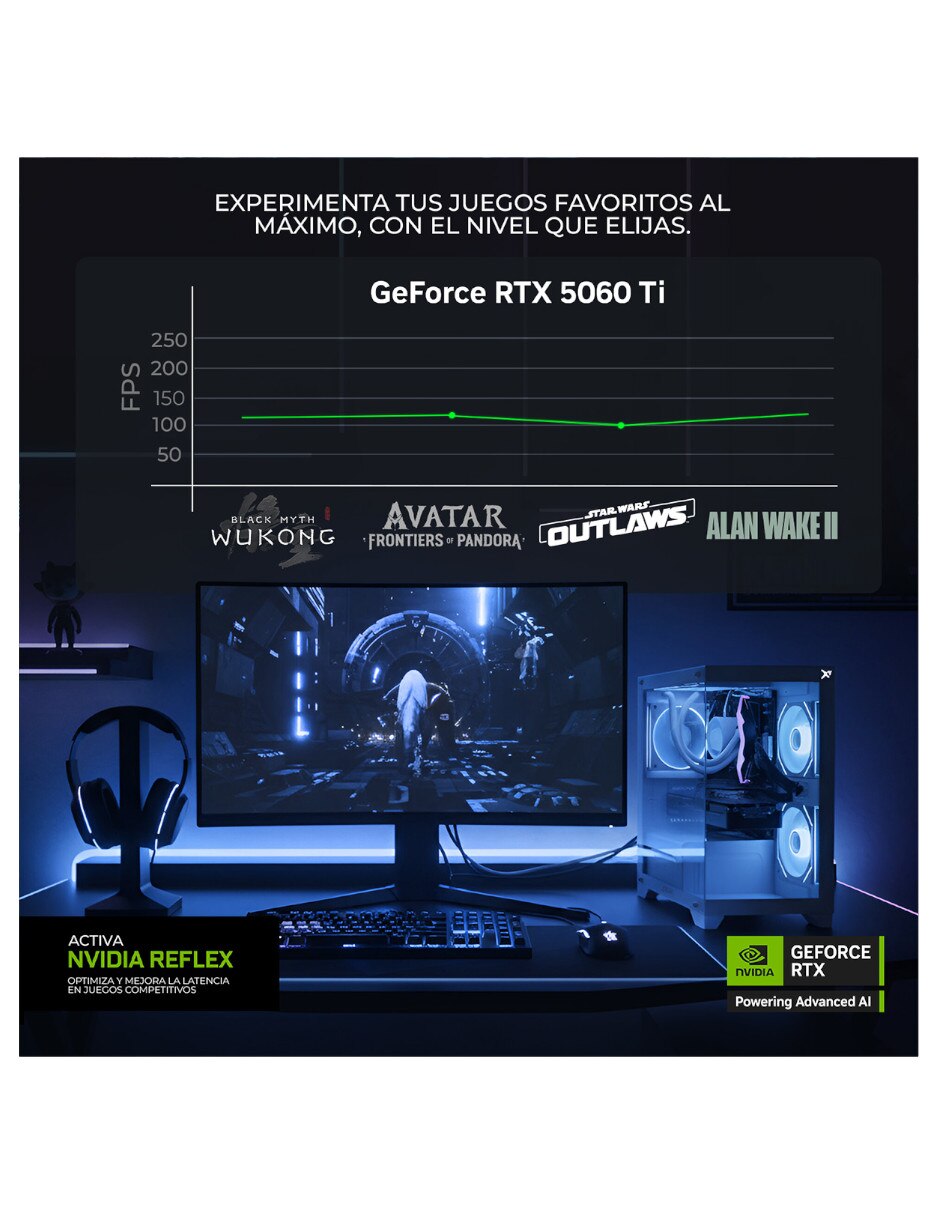 Computadora gamer amd ryzen 7 nvidia geforce rtx 5060 ti 16 gb ram 1 tb 7