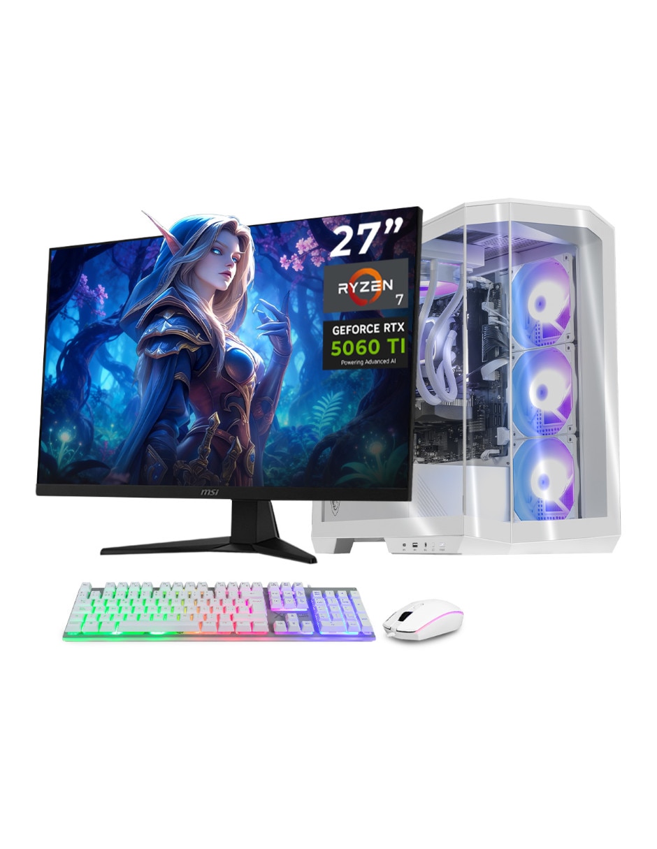 Computadora gamer 27 pulgadas full hd amd ryzen 7 nvidia geforce rtx 5060 ti 16 gb ram 1 tb