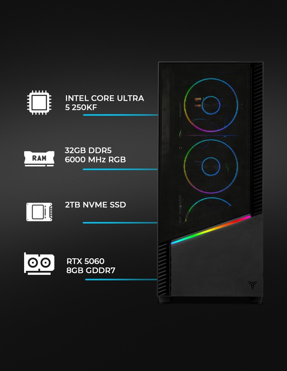 Computadora gamer ypiel25kfc560p2u intel core ultra 5 nvidia geforce rtx 5060 32 gb ram 2 tb 7