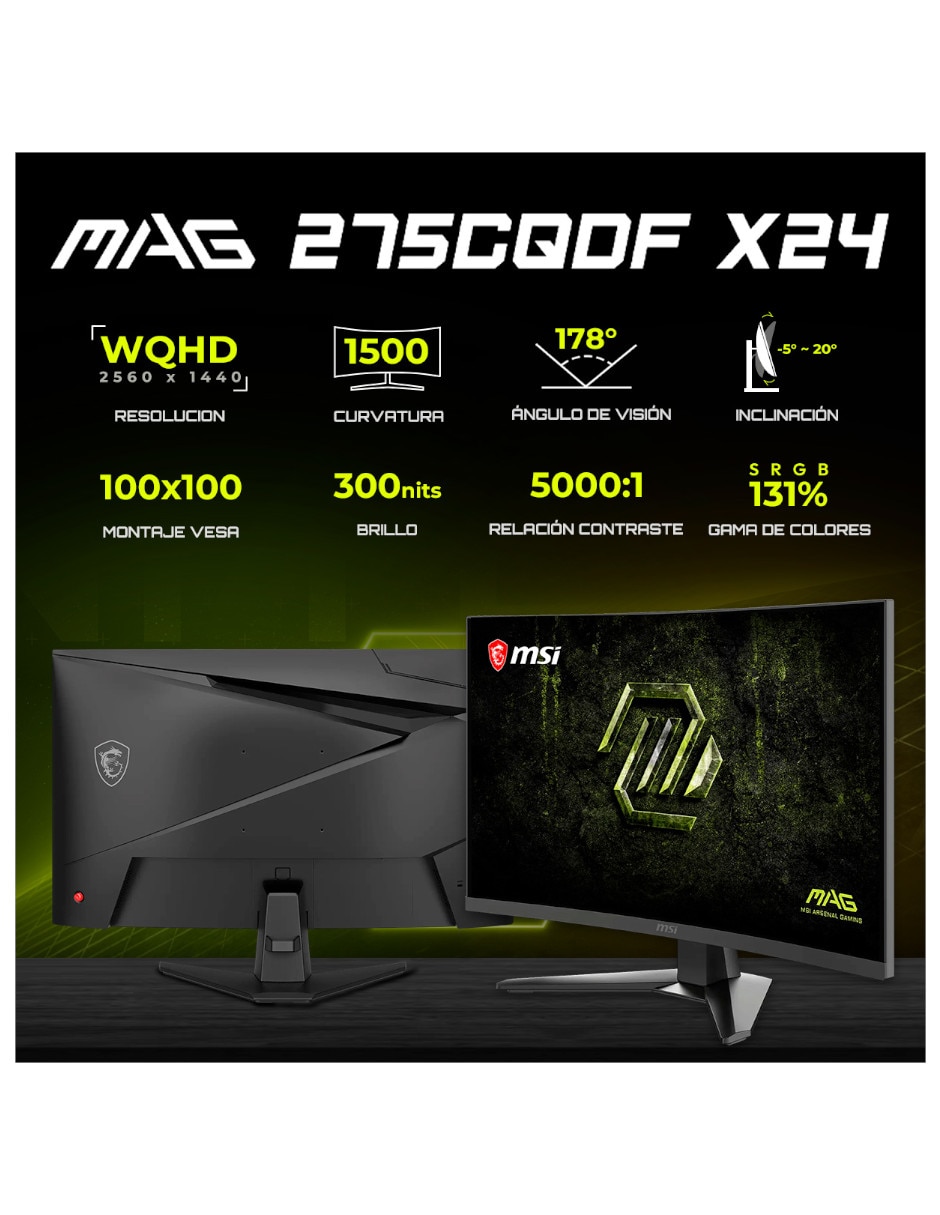 Monitor gamer MAG 275CQDFX24 VA WQHD 27 pulgadas 5