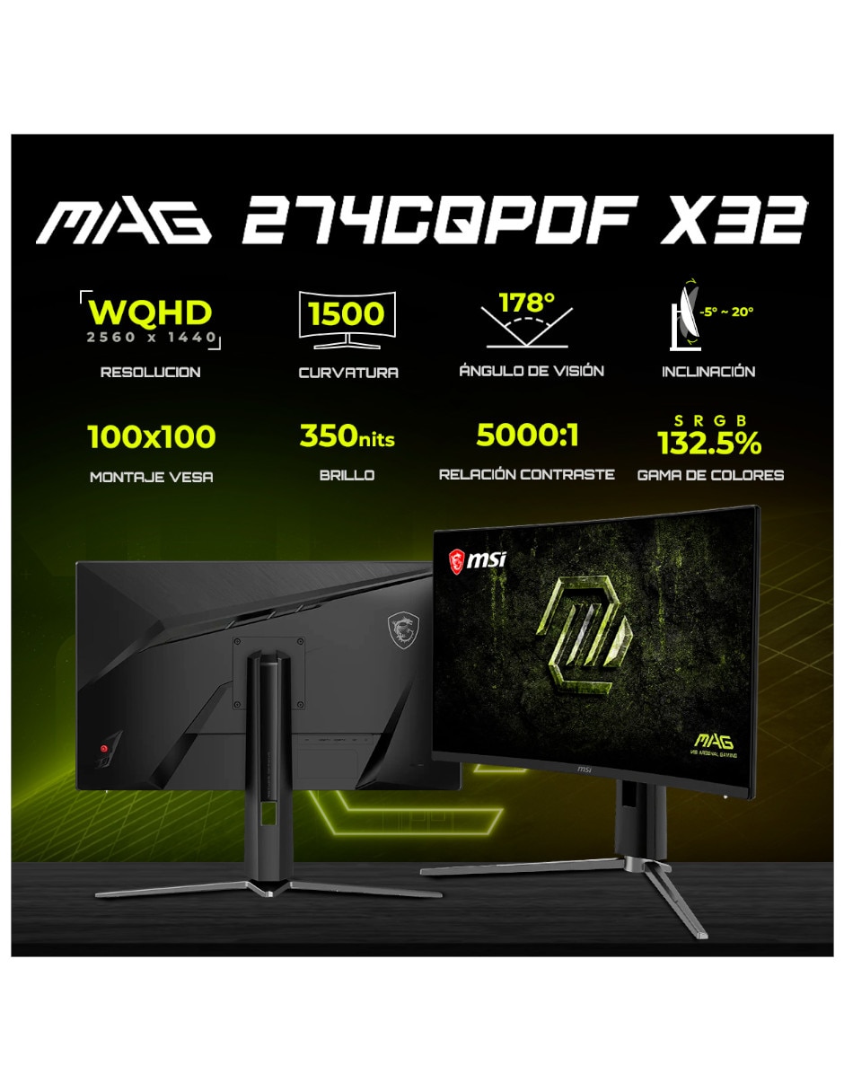 Monitor gamer mag 274cqpdf x32 va wqhd 27 pulgadas mag 274cqpdf x32 5