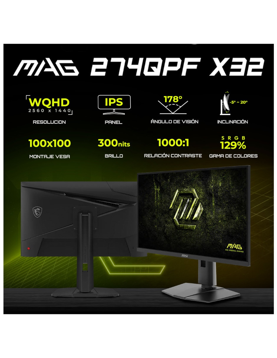 Monitor gamer mag 274qpf x32 ips wqhd 27 pulgadas mag 274qpf x32 2