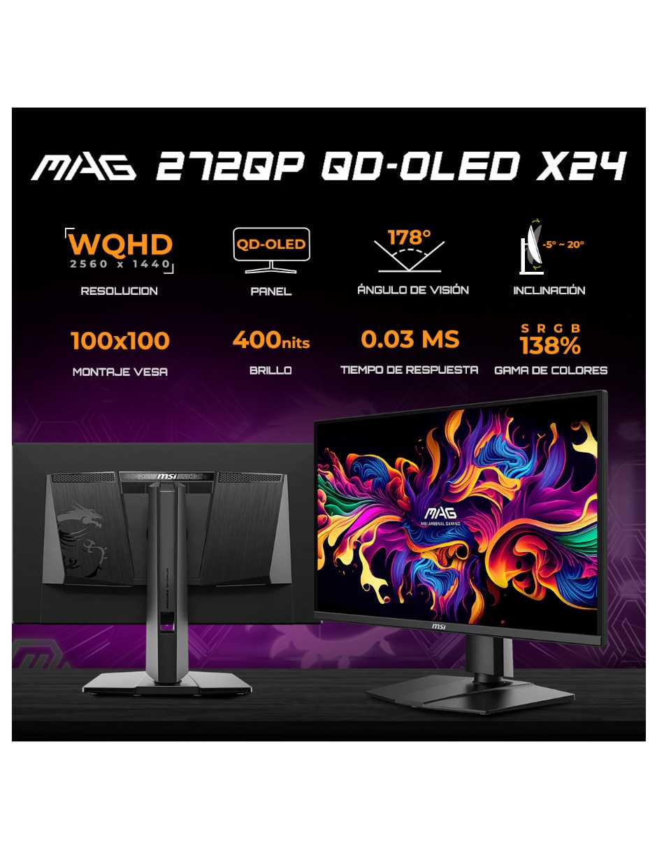 Monitor gamer MAG 272QP QD-OLED X24 QD-OLED WQHD 27 pulgadas MAG 272QP QD OLED X24 2